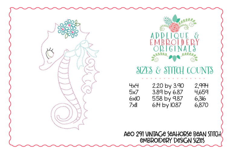 291 Vintage Seahorse Bean Stitch Embroidery Design - Image 4