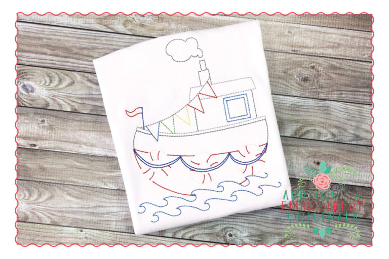 292 Vintage Tugboat Bean Stitch Embroidery Design