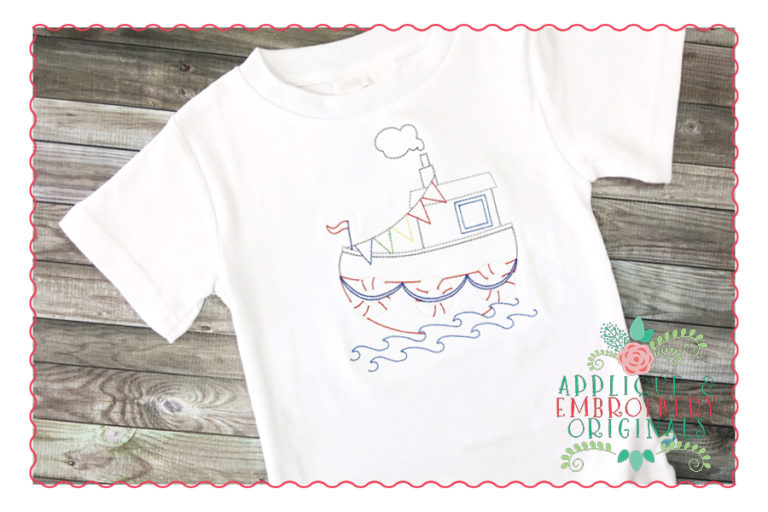 292 Vintage Tugboat Bean Stitch Embroidery Design - Image 3