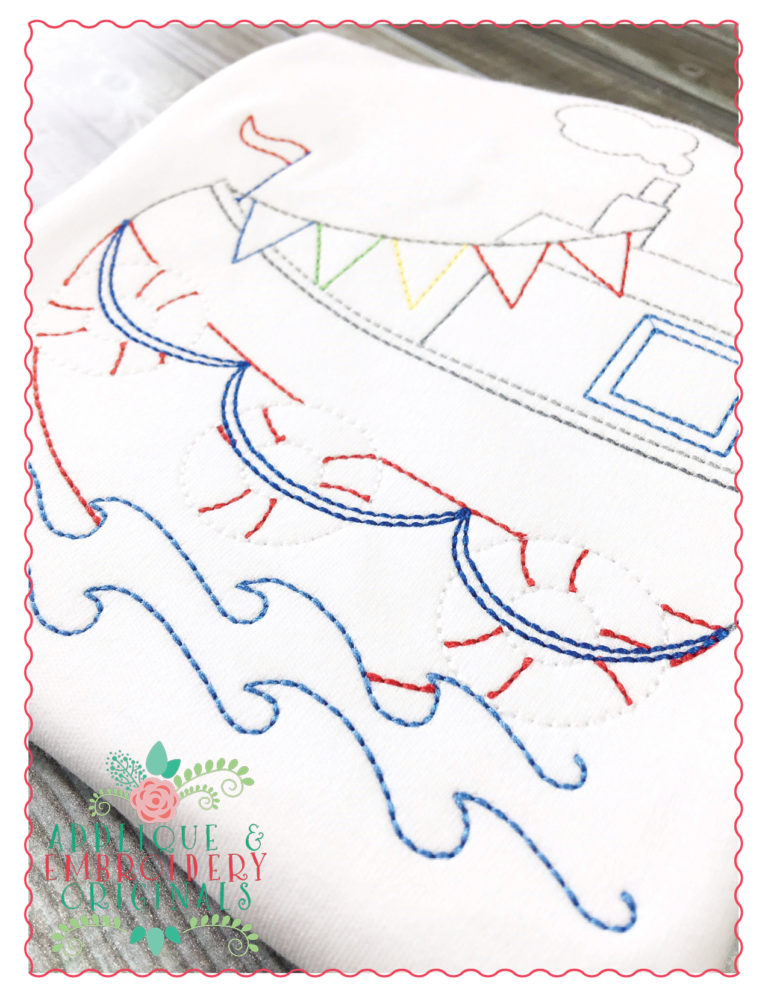 292 Vintage Tugboat Bean Stitch Embroidery Design - Image 2