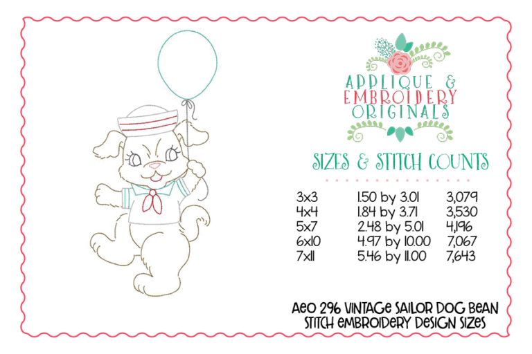 296 Vintage Sailor Dog Quick Bean Stitch Embroidery Design - Image 2
