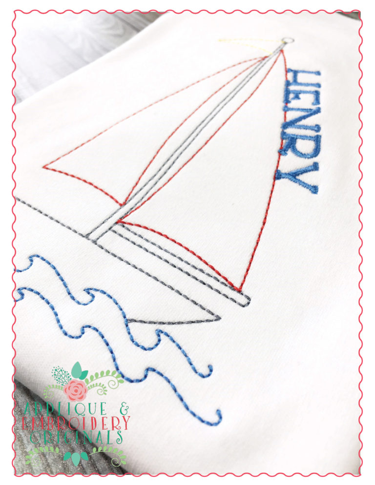297 Vintage Sailboat Bean Stitch Embroidery Design - Image 2
