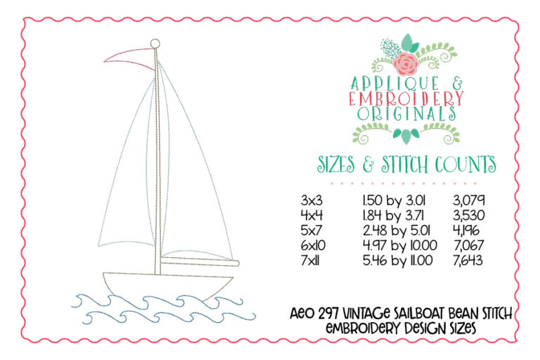 297 Vintage Sailboat Bean Stitch Embroidery Design - Image 3