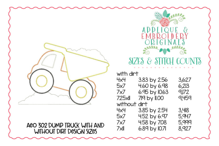 302 Dump Truck with and without Dirt Simple Stitch Applique Design - Image 2