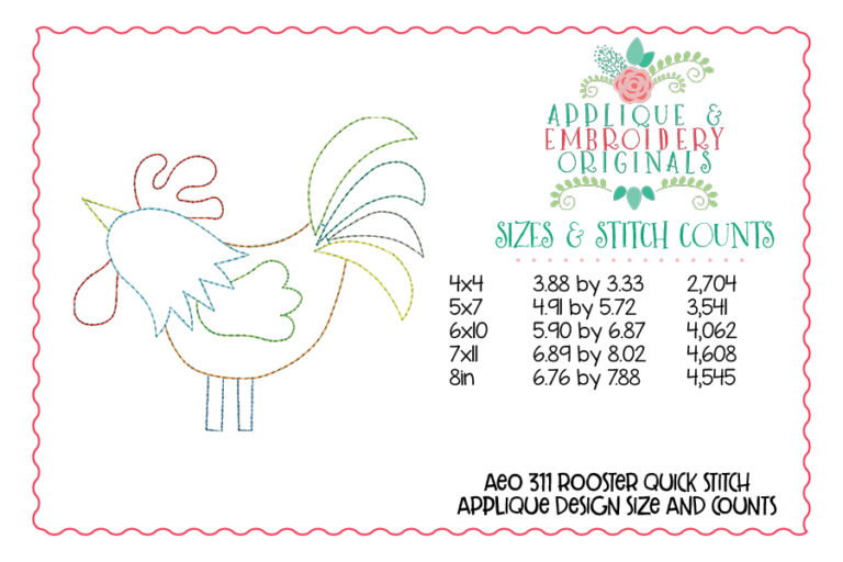 311 Rooster Barnyard Simple Stitch Applique Design - Image 3