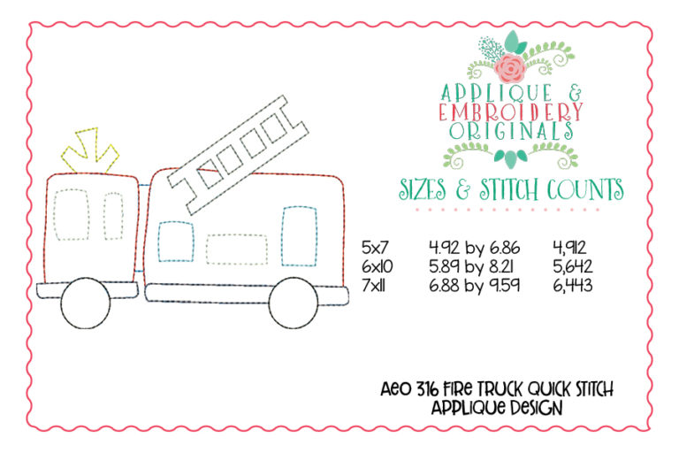 315 Fire Truck Simple Stitch Applique Design - Image 2