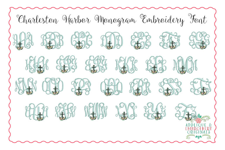 317 Charleston Harbor Anchor with Bow Monogram Embroidery Font