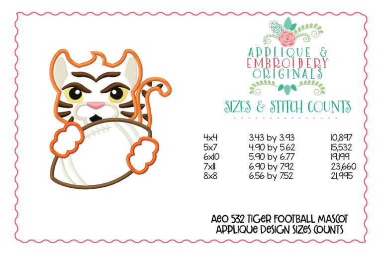 532 Tiger Paw Football Mascot Applique Design - Image 3
