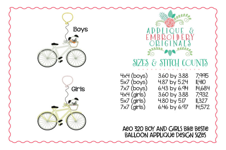 320 Bike Bicycle Pup Bestie Balloon Applique Design - Image 3