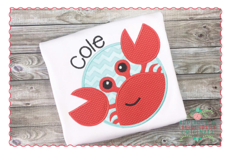 321 Crab in Circle Beach Patch Applique Design