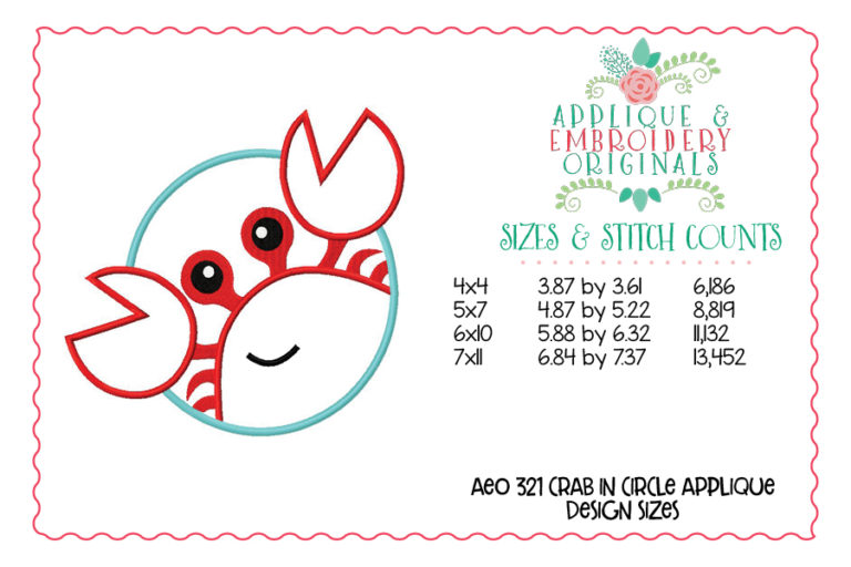 321 Crab in Circle Beach Patch Applique Design - Image 3