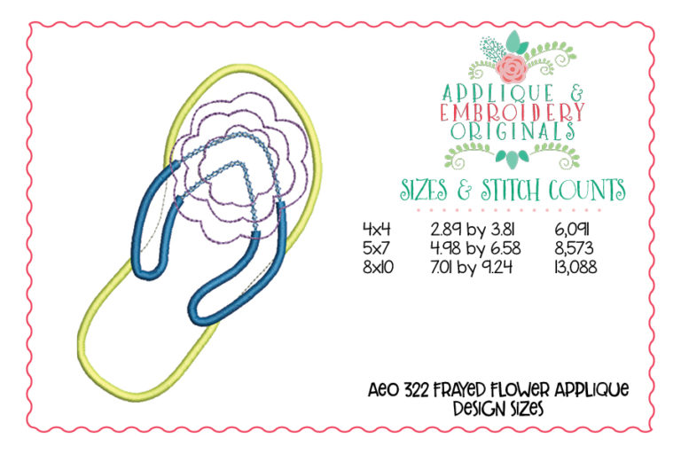 322 Frayed Flower Flip Flop Summer Applique Design - Image 2