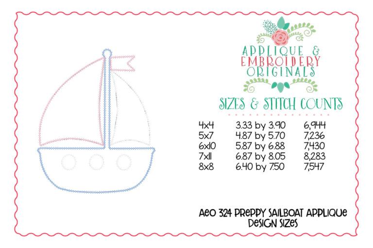 324 Preppy Sailboat Vintage Applique Design - Image 3