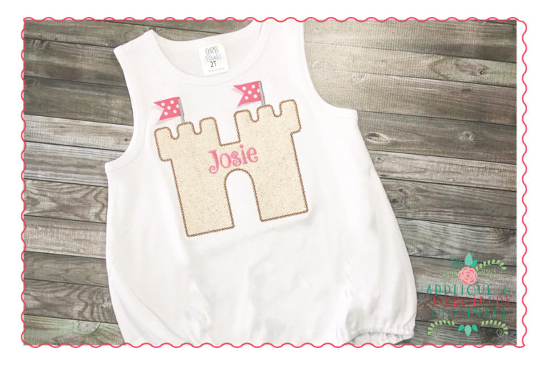 326 Vintage Sandcastle with Ribbon Flags Applique Design - Image 3