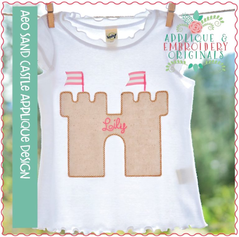 326 Vintage Sandcastle with Ribbon Flags Applique Design - Image 2