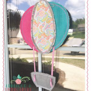 329 Hot Air Balloon with Basket Door Hanger In-The-Hoop Applique Design