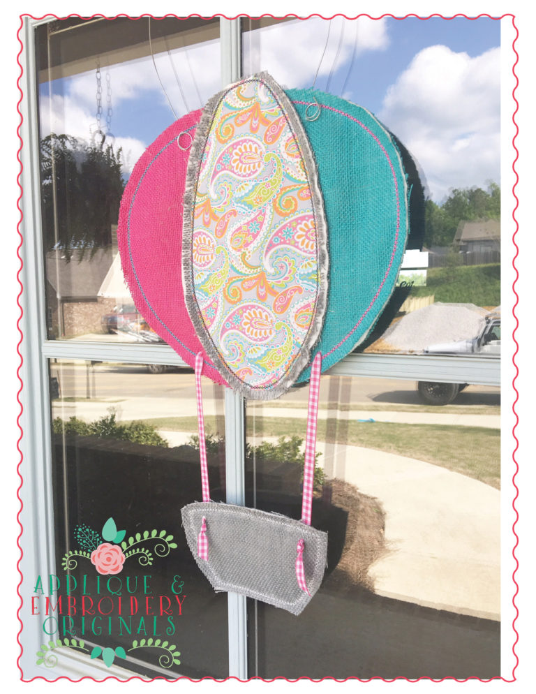329 Hot Air Balloon with Basket Door Hanger In-The-Hoop Applique Design