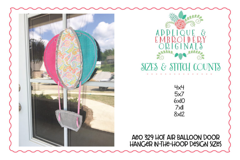 329 Hot Air Balloon with Basket Door Hanger In-The-Hoop Applique Design - Image 2