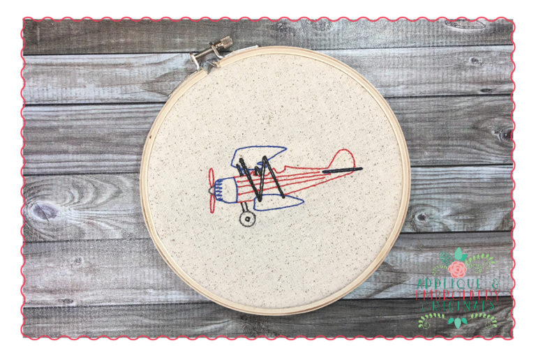 330 Vintage Airplane Plane Bean Stitch Embroidery Design