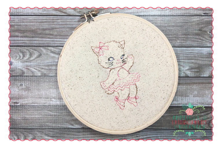 331 Vintage Ballerina Kitty Bean Stitch Embroidery Design