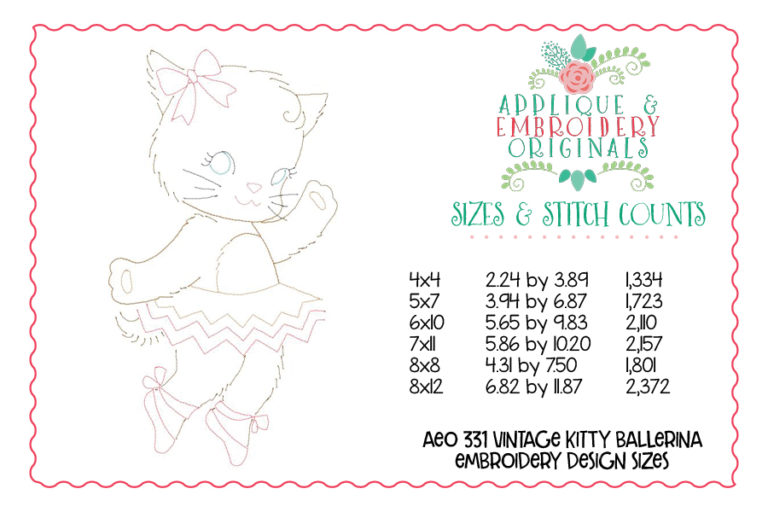 331 Vintage Ballerina Kitty Bean Stitch Embroidery Design - Image 2