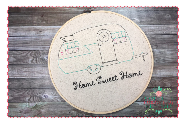 332 Vintage Camper Camping Bean Stitch Embroidery Design