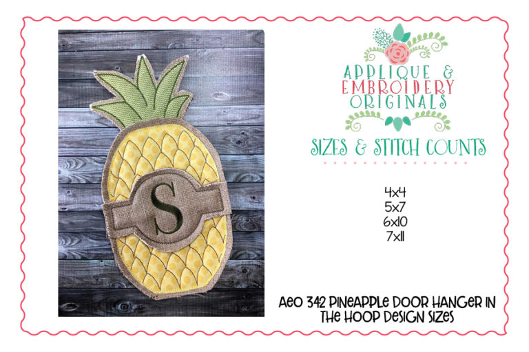 342 Pineapple Door Hanger In-The-Hoop Applique Design - Image 4