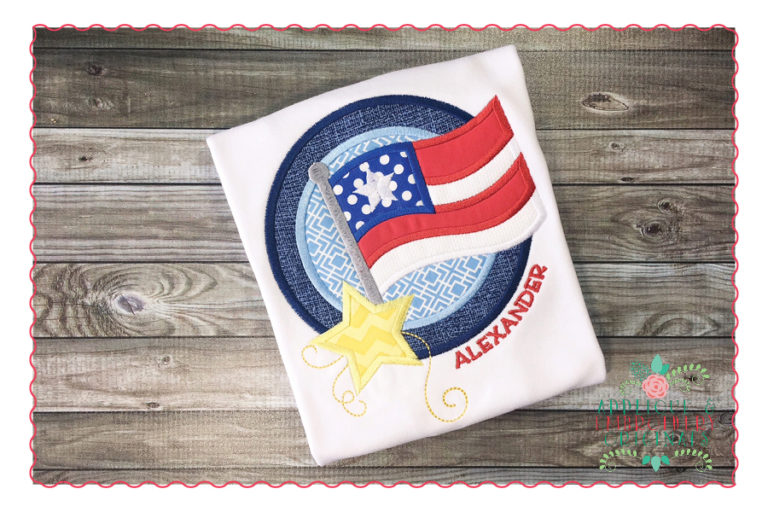 346 July 4th Flag Circle Patch Applique Design