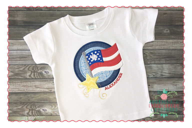 346 July 4th Flag Circle Patch Applique Design - Image 2