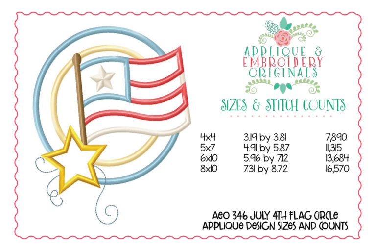 346 July 4th Flag Circle Patch Applique Design - Image 3