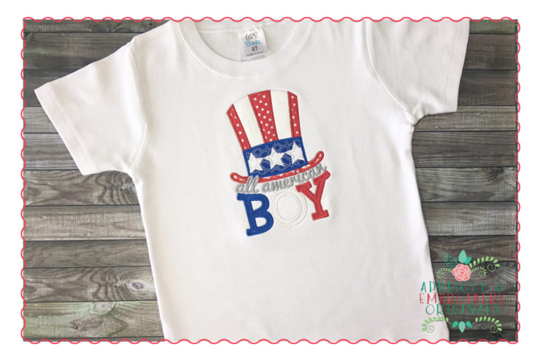 348 All American Boy July 4th Applique Design - Image 2