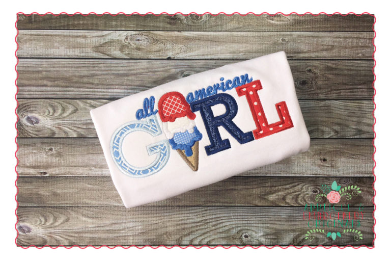 349 All American Girl July 4th Applique Design