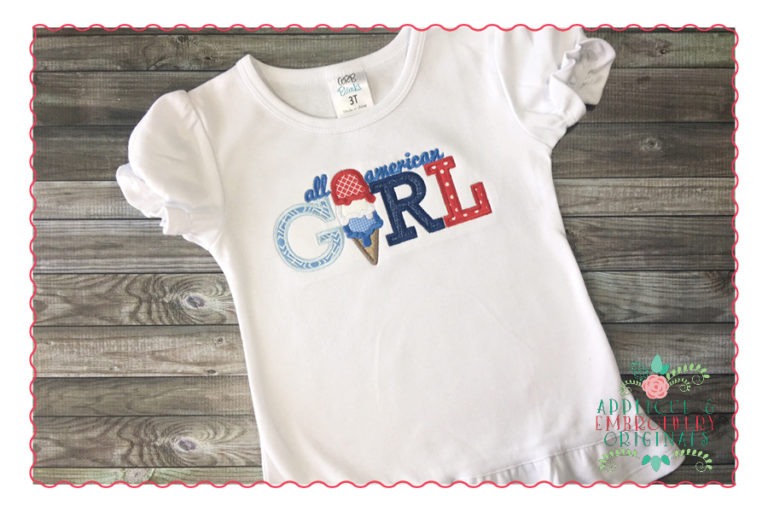 349 All American Girl July 4th Applique Design - Image 2