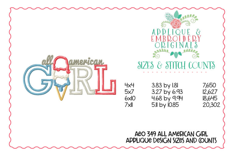 349 All American Girl July 4th Applique Design - Image 3