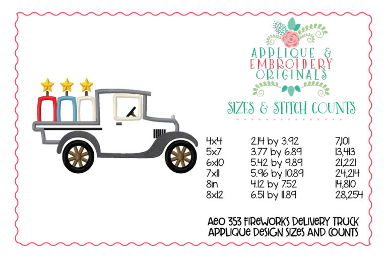 353 Fireworks Delivery Truck 4th July Applique Design - Image 3