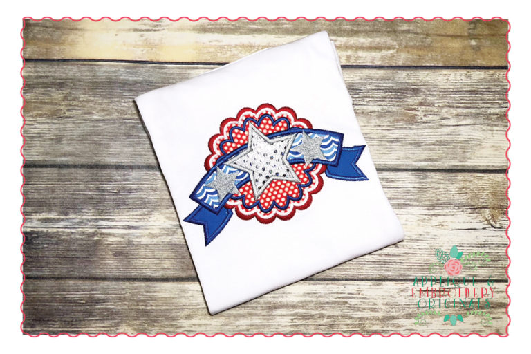 354 Star Scalloped Banner 4th July Applique Design