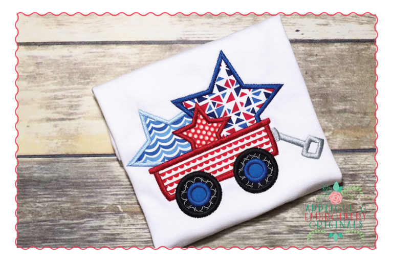 355 Wagon with Stars 4th July Applique Design