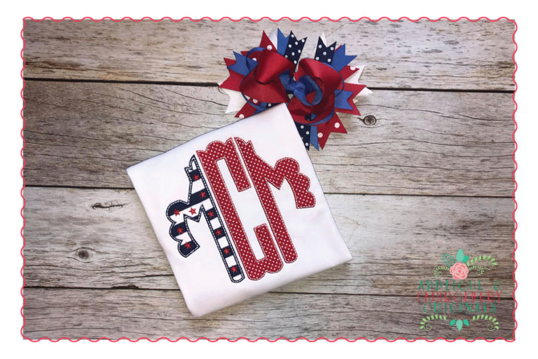 365 USA Scalloped Circular Monogram 4th July Applique Design