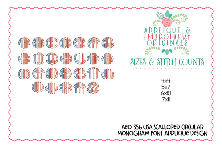 365 USA Scalloped Circular Monogram 4th July Applique Design - Image 5