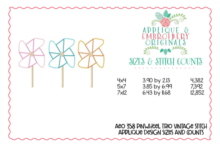 358 Pinwheel Trio Vintage Stitch Applique Design - Image 4