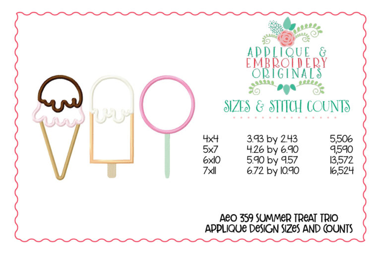 359 Treat Trio Ice Cream for Summer Applique Design - Image 3