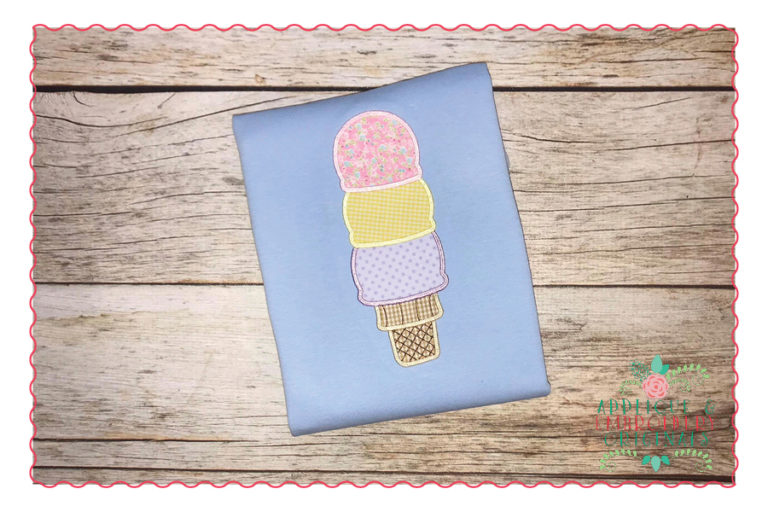 360 Triple Scoop Ice Cream Cone Applique Design