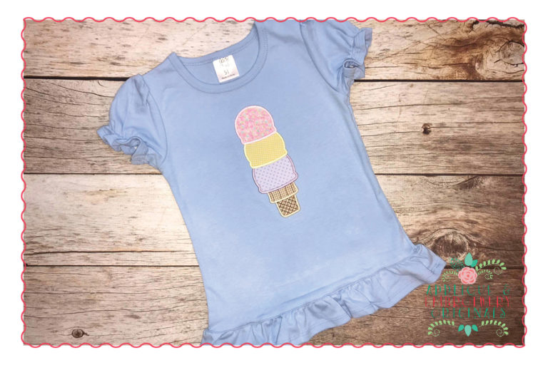 360 Triple Scoop Ice Cream Cone Applique Design - Image 2