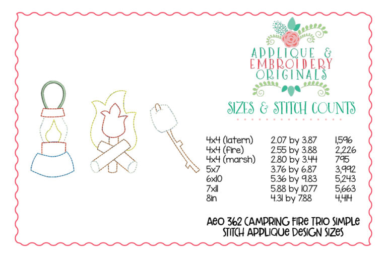 362 Camping Fire Trio Simple Stitch Applique Design - Image 3