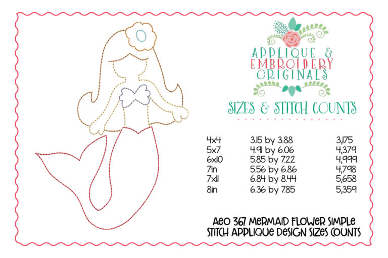 367 Mermaid Flower Simple Stitch Applique Design - Image 3