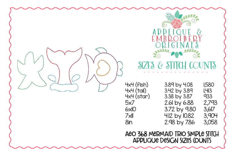 368 Mermaid Trio Simple Stitch Applique Design - Image 3