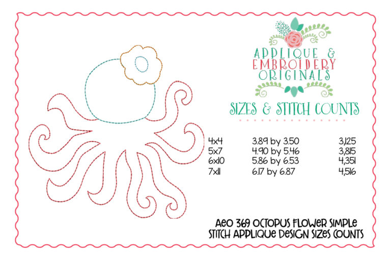 369 Octopus Flower Simple Stitch Applique Design - Image 3