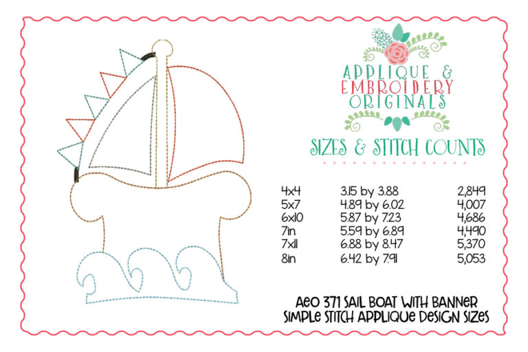 371 Sailboat with Banner Simple Stitch Applique Design - Image 3
