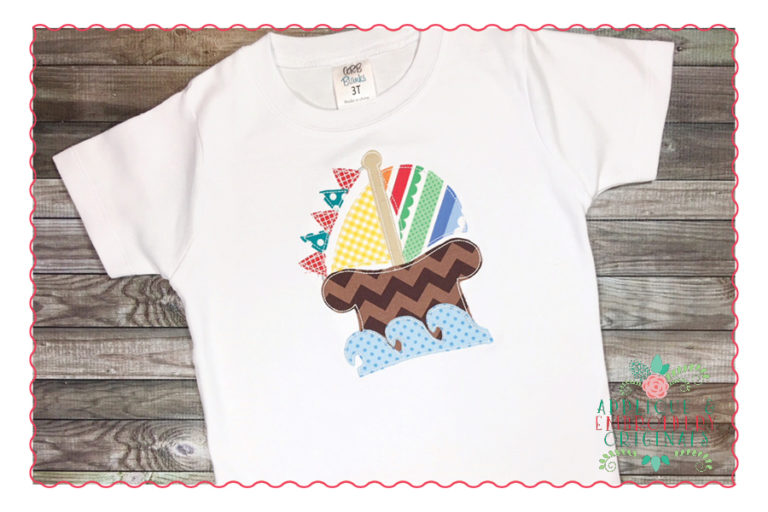 371 Sailboat with Banner Simple Stitch Applique Design - Image 2