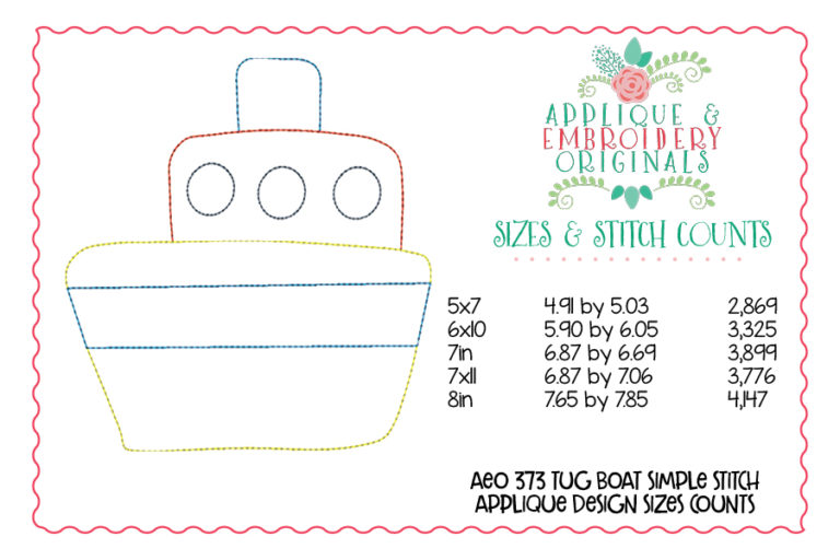 373 Tug Boat Simple Stitch Vintage Applique Design - Image 3
